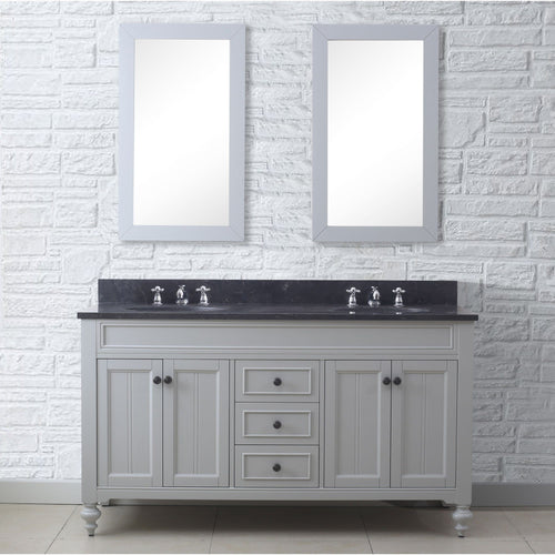 Water Creation 60 Inch Earl Grey Double Sink Bathroom Vanity With 2 Matching Framed Mirrors And Faucets From The Potenza Collection- Water Creation