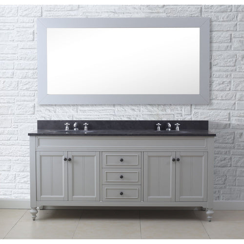 Water Creation 72 Inch Earl Grey Double Sink Bathroom Vanity With Matching Framed Mirror And Faucets From The Potenza Collection- Water Creation