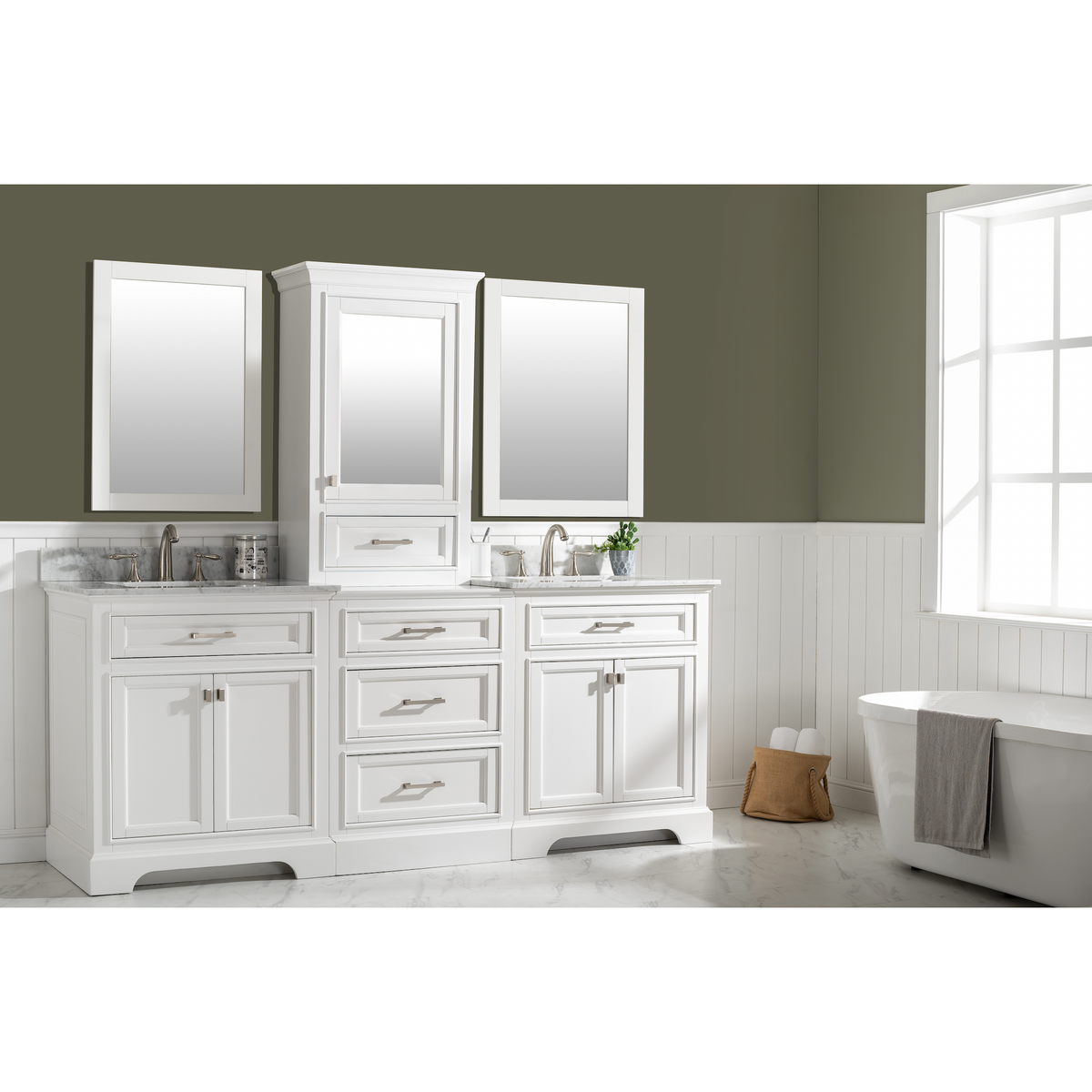 Milano 84" Double Sink Bathroom Vanity Modular Set White