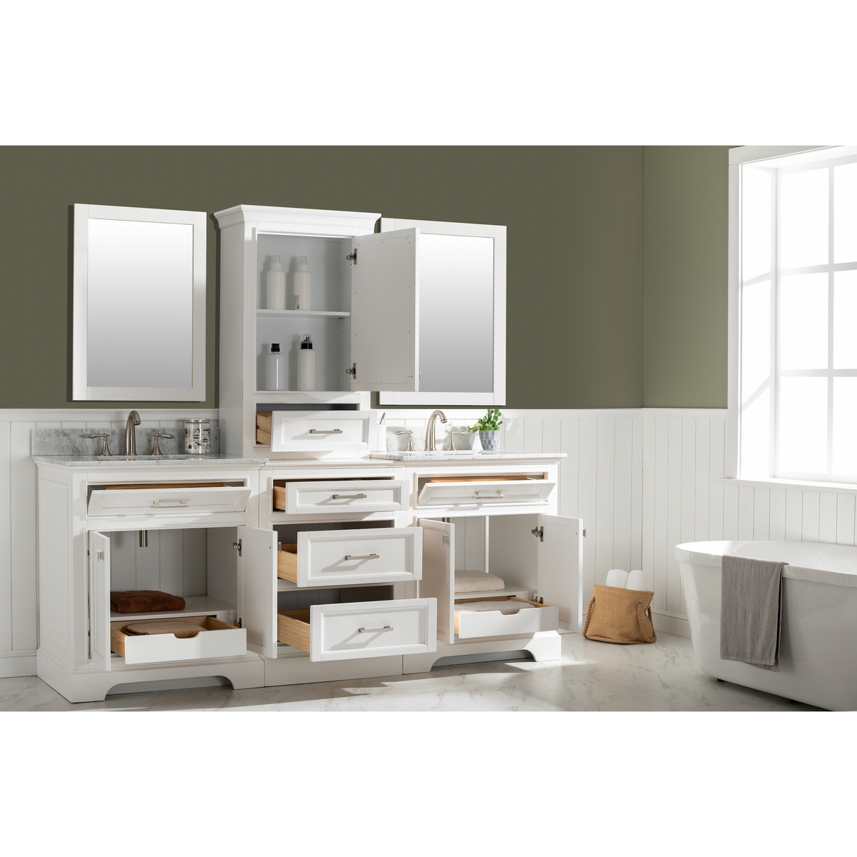 Milano 96" Double Sink Bathroom Vanity Modular Set White