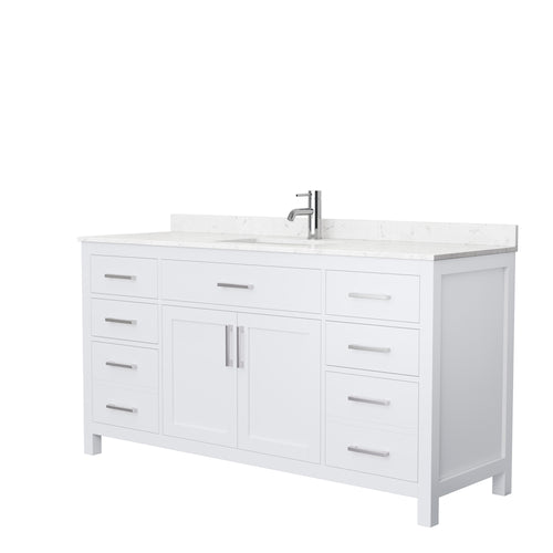 Wyndham Beckett 66 Inch Single Bathroom Vanity in White, Carrara Cultured Marble Countertop, Undermount Square Sink, No Mirror- Wyndham