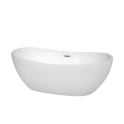 Wyndham Rebecca 65 Inch Freestanding Bathtub in White with Polished Chrome Drain and Overflow Trim- Wyndham