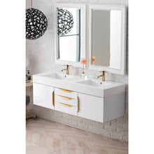 Load image into Gallery viewer, James Martin Mercer Island 59&quot; Glossy White - Radiant Gold Double Vanity