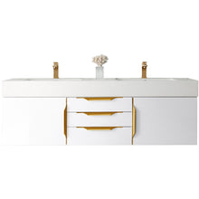 Load image into Gallery viewer, James Martin Mercer Island 59&quot; Glossy White - Radiant Gold Double Vanity- James Martin
