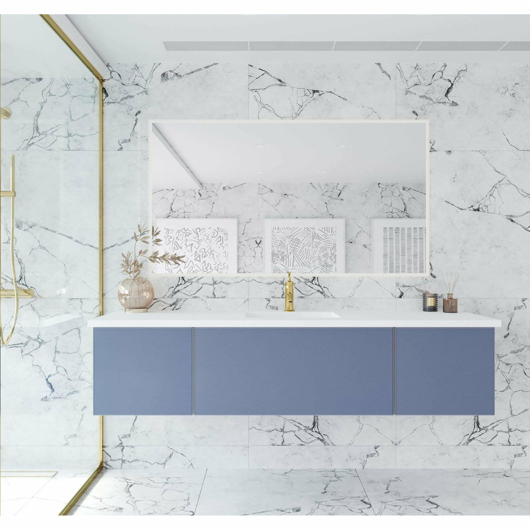 Vitri 72 - Nautical Blue Single Sink  Cabinet with VIVA Stone Solid Surface Center Sink Countertop- Laviva