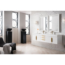Load image into Gallery viewer, James Martin Mercer Island 72&quot; Glossy White - Radiant Gold Double Vanity