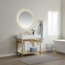 Load image into Gallery viewer, Vinnova Bilbao 36&quot; Vanity with Brushed-gold stainless steel bracket match with Snow mountain-white stone Countertop With Mirror- Vinnova