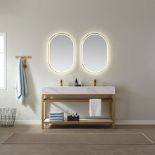 Load image into Gallery viewer, Vinnova Bilbao 60&quot; Vanity with Brushed-gold stainless steel bracket match with Snow mountain-white stone Countertop With Mirror- Vinnova