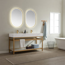 Load image into Gallery viewer, Vinnova Bilbao 60&quot; Vanity with Brushed-gold stainless steel bracket match with Snow mountain-white stone Countertop With Mirror- Vinnova