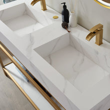 Load image into Gallery viewer, Vinnova Bilbao 60&quot; Vanity with Brushed-gold stainless steel bracket match with Snow mountain-white stone Countertop With Mirror- Vinnova
