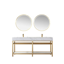 Load image into Gallery viewer, Vinnova Bilbao 72&quot; Vanity with Brushed-gold stainless steel bracket match with Snow mountain-white stone Countertop With Mirror- Vinnova