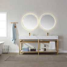 Load image into Gallery viewer, Vinnova Bilbao 72&quot; Vanity with Brushed-gold stainless steel bracket match with Snow mountain-white stone Countertop With Mirror- Vinnova