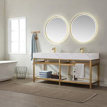 Load image into Gallery viewer, Vinnova Bilbao 72&quot; Vanity with Brushed-gold stainless steel bracket match with Snow mountain-white stone Countertop With Mirror- Vinnova