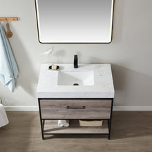 Load image into Gallery viewer, Vinnova Palma 36&quot; Vanity in Mexican Oak with White Composite Grain Stone Countertop With Mirror- Vinnova