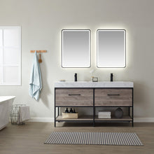 Load image into Gallery viewer, Vinnova Palma 60&quot; Vanity in Mexican Oak with White Composite Grain Stone Countertop With Mirror- Vinnova