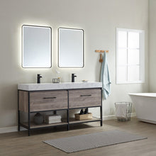 Load image into Gallery viewer, Vinnova Palma 60&quot; Vanity in Mexican Oak with White Composite Grain Stone Countertop With Mirror- Vinnova