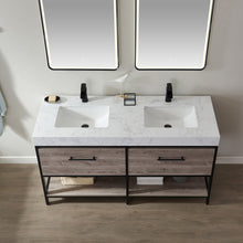Load image into Gallery viewer, Vinnova Palma 60&quot; Vanity in Mexican Oak with White Composite Grain Stone Countertop With Mirror- Vinnova