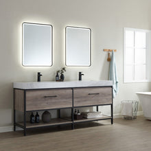 Load image into Gallery viewer, Vinnova Palma 72&quot; Vanity in Mexican Oak with White Composite Grain Stone Countertop With Mirror- Vinnova