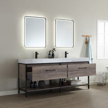Load image into Gallery viewer, Vinnova Palma 72&quot; Vanity in Mexican Oak with White Composite Grain Stone Countertop With Mirror- Vinnova