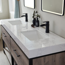 Load image into Gallery viewer, Vinnova Palma 72&quot; Vanity in Mexican Oak with White Composite Grain Stone Countertop With Mirror- Vinnova