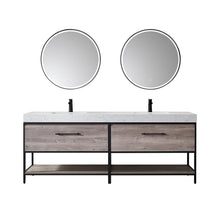 Load image into Gallery viewer, Vinnova Palma 84&quot; Vanity in Mexican Oak with White Composite Grain Stone Countertop With Mirror- Vinnova