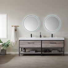 Load image into Gallery viewer, Vinnova Palma 84&quot; Vanity in Mexican Oak with White Composite Grain Stone Countertop With Mirror- Vinnova