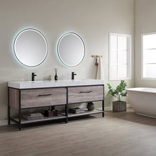Load image into Gallery viewer, Vinnova Palma 84&quot; Vanity in Mexican Oak with White Composite Grain Stone Countertop With Mirror- Vinnova