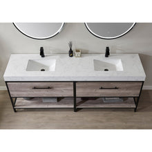 Load image into Gallery viewer, Vinnova Palma 84&quot; Vanity in Mexican Oak with White Composite Grain Stone Countertop With Mirror- Vinnova