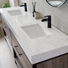 Load image into Gallery viewer, Vinnova Palma 84&quot; Vanity in Mexican Oak with White Composite Grain Stone Countertop With Mirror- Vinnova