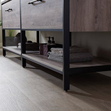 Load image into Gallery viewer, Vinnova Palma 84&quot; Vanity in Mexican Oak with White Composite Grain Stone Countertop With Mirror- Vinnova