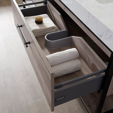 Load image into Gallery viewer, Vinnova Palma 84&quot; Vanity in Mexican Oak with White Composite Grain Stone Countertop With Mirror- Vinnova