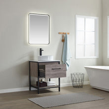 Load image into Gallery viewer, Vinnova Murcia 24&quot; Vanity in Mexican Oak with White Composite Grain Stone Countertop and vessel sink With Mirror- Vinnova