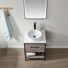 Load image into Gallery viewer, Vinnova Murcia 24&quot; Vanity in Mexican Oak with White Composite Grain Stone Countertop and vessel sink With Mirror- Vinnova