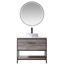 Load image into Gallery viewer, Vinnova Murcia 36&quot; Vanity in Mexican Oak with White Composite Grain Stone Countertop and vessel sink With Mirror- Vinnova