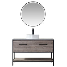 Load image into Gallery viewer, Vinnova Murcia 48&quot; Vanity in Mexican Oak with White Composite Grain Stone Countertop and vessel sink With Mirror- Vinnova