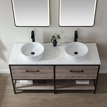 Load image into Gallery viewer, Vinnova Murcia 60&quot; Vanity in Mexican Oak with White Composite Grain Stone Countertop and vessel sink With Mirror- Vinnova