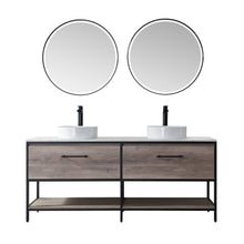 Load image into Gallery viewer, Vinnova Murcia 72&quot; Vanity in Mexican Oak with White Composite Grain Stone Countertop and vessel sink With Mirror- Vinnova