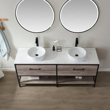 Load image into Gallery viewer, Vinnova Murcia 72&quot; Vanity in Mexican Oak with White Composite Grain Stone Countertop and vessel sink With Mirror- Vinnova