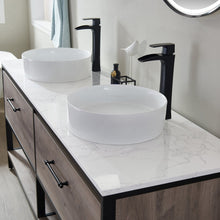 Load image into Gallery viewer, Vinnova Murcia 72&quot; Vanity in Mexican Oak with White Composite Grain Stone Countertop and vessel sink With Mirror- Vinnova