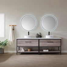 Load image into Gallery viewer, Vinnova Murcia 84&quot; Vanity in Mexican Oak with White Composite Grain Stone Countertop and vessel sink With Mirror- Vinnova