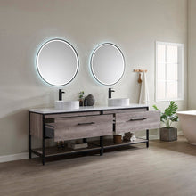 Load image into Gallery viewer, Vinnova Murcia 84&quot; Vanity in Mexican Oak with White Composite Grain Stone Countertop and vessel sink With Mirror- Vinnova