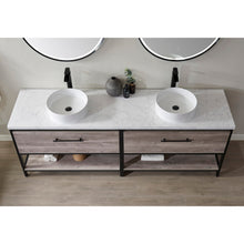 Load image into Gallery viewer, Vinnova Murcia 84&quot; Vanity in Mexican Oak with White Composite Grain Stone Countertop and vessel sink With Mirror- Vinnova
