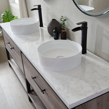 Load image into Gallery viewer, Vinnova Murcia 84&quot; Vanity in Mexican Oak with White Composite Grain Stone Countertop and vessel sink With Mirror- Vinnova