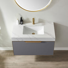 Load image into Gallery viewer, Vinnova Alicante 36&quot; Vanity in Grey with White Sintered Stone Countertop and undermount sink With Mirror- Vinnova