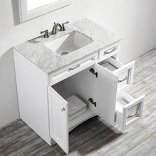Load image into Gallery viewer, Vinnova Naples 36" Vanity in White with Carrara White Marble Countertop With Mirror- Vinnova