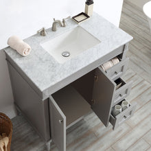 Load image into Gallery viewer, Vinnova Catania 36&quot; Vanity in Grey with Carrara White Marble Countertop Without Mirror- Vinnova