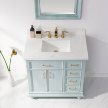 Load image into Gallery viewer, Vinnova Charlotte 36&quot; Vanity in Finnish Green with Carrara White Composite Stone Countertop With Mirror- Vinnova