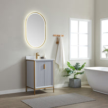 Load image into Gallery viewer, Vinnova Granada 24&quot; Vanity in Paris Grey with White Composite Grain Stone Countertop With Mirror- Vinnova