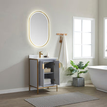 Load image into Gallery viewer, Vinnova Granada 24&quot; Vanity in Paris Grey with White Composite Grain Stone Countertop With Mirror- Vinnova