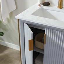 Load image into Gallery viewer, Vinnova Granada 24&quot; Vanity in Paris Grey with White Composite Grain Stone Countertop With Mirror- Vinnova